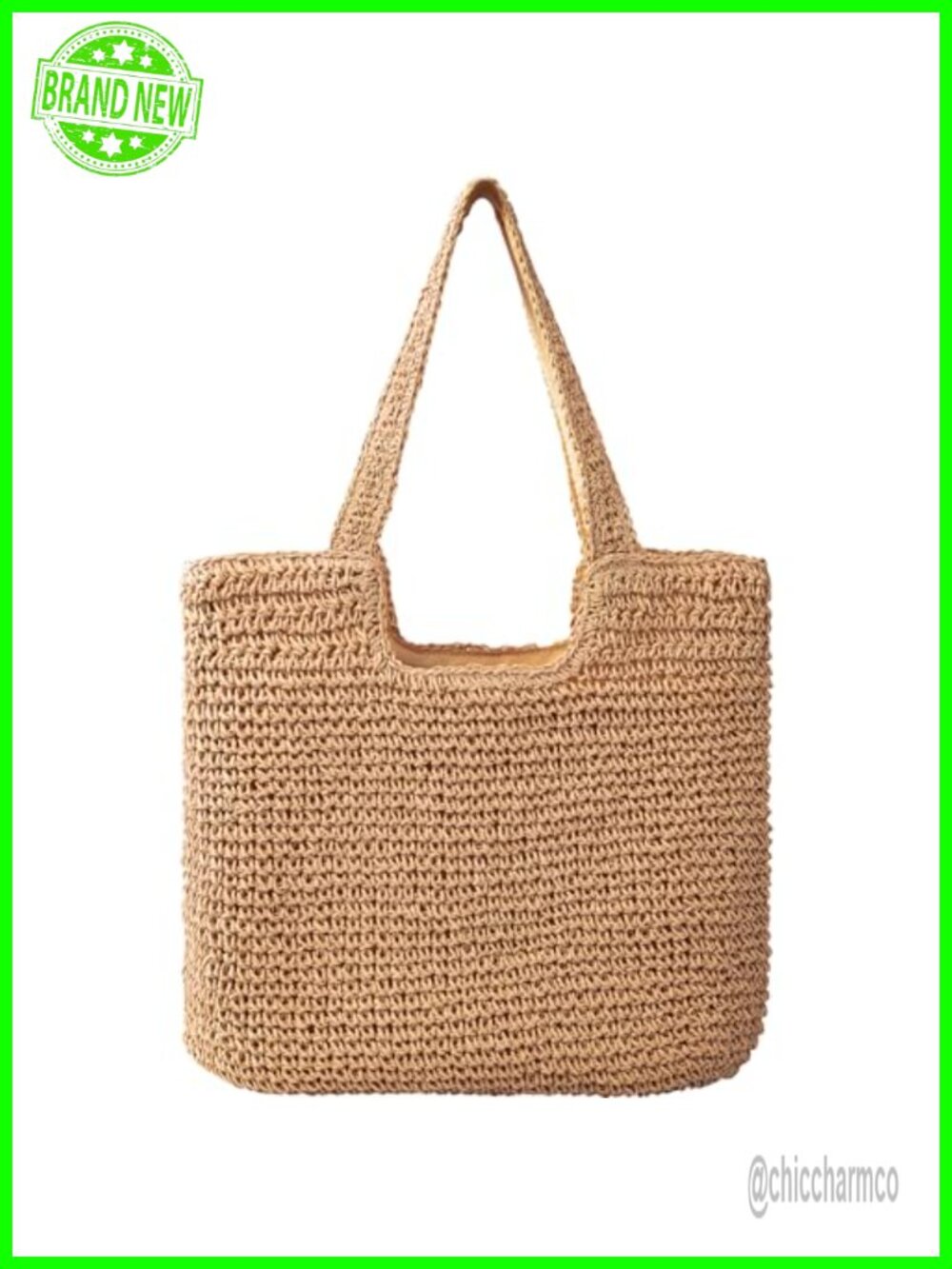 Straw Beach Tote Bag Woven Shoulder Handbag with Zipper